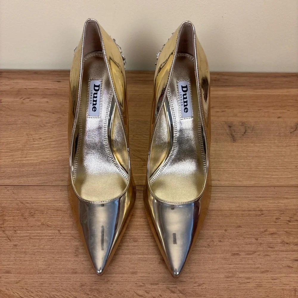 DUNE LONDON Audleys Pointed Toe Pumps Gold Women Size 36 Rhinestone Floral Party